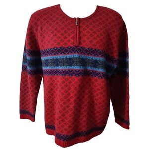 Field Gear Sweater Womens Size 2X LambsWool Alpine Print Quarter Zip Ski Outdoor
